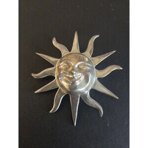 Vintage Mexican Sterling Silver Sun Face Brooch Pendant Smiling Celestial 925